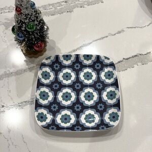 Jonathan Adler 7" Square Blue Floral Happy Chic Appetizer, Salad, Dessert Plate